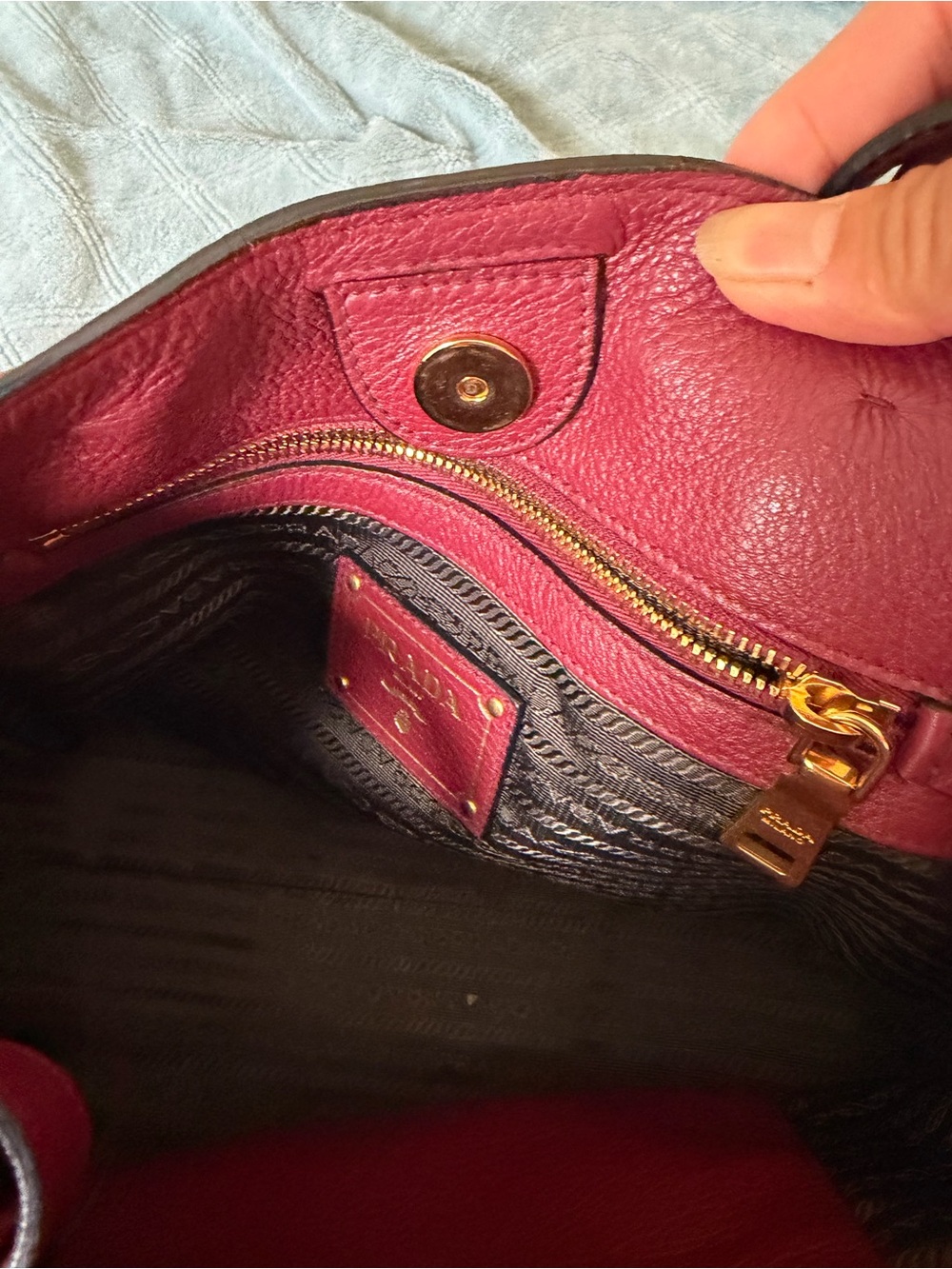 Prada Burgundy Leather Shoulder Tote with Gold Hardware - Picture 6 of 8